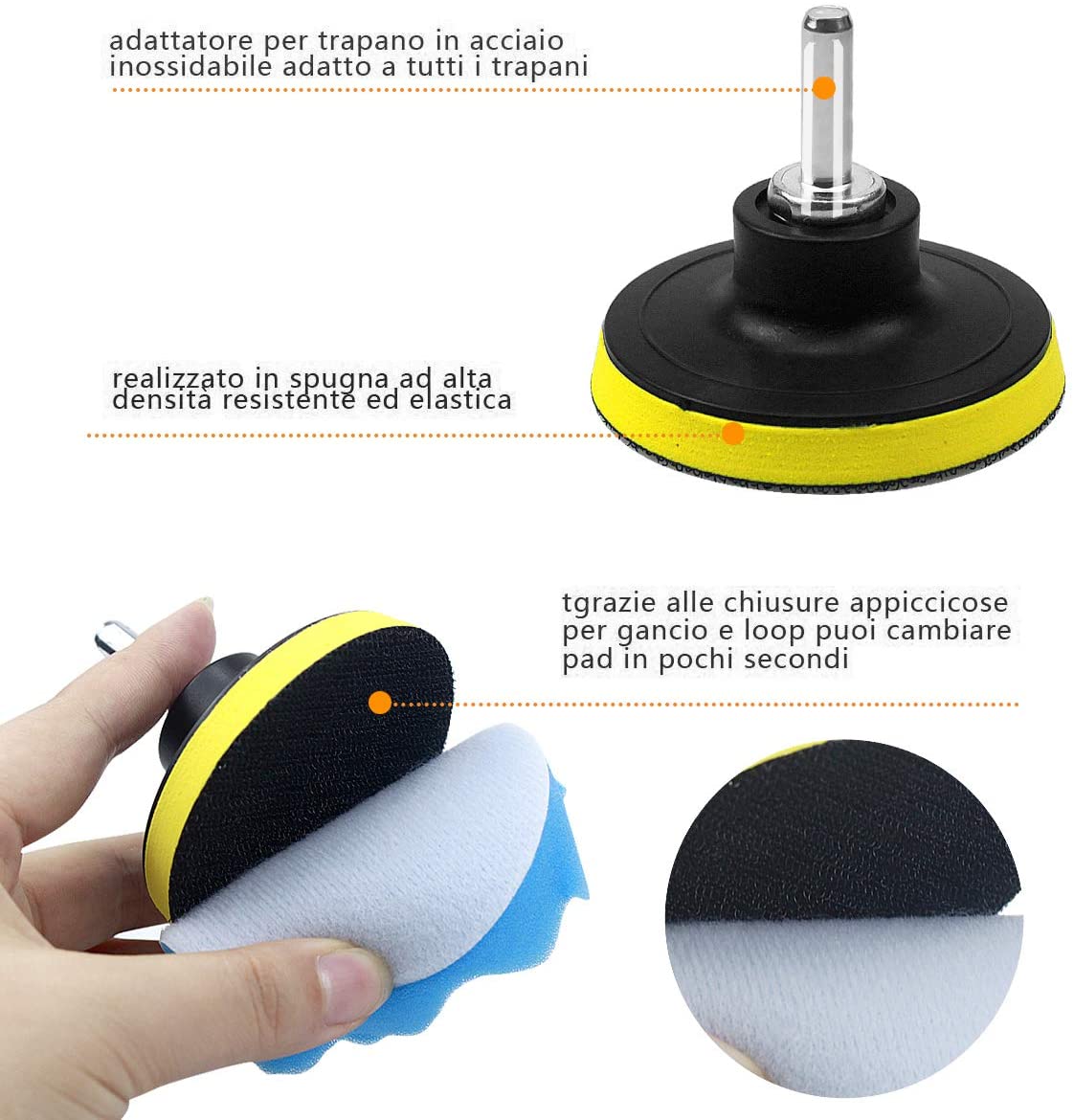 26PCS 3 inch Polishing Waxing Buffing Pads Kit, 22pcs Polishing Pads with 2pcs M10 Drill Adapters - Image 4