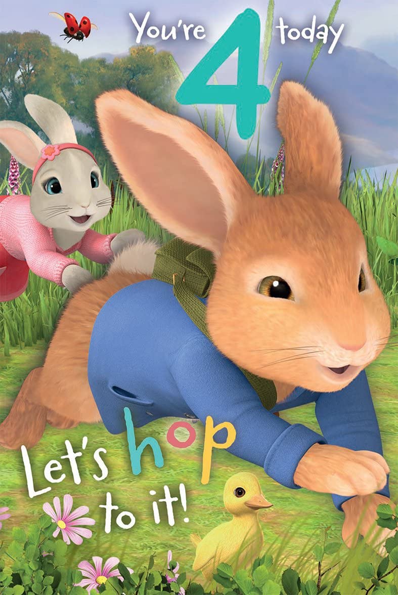 Peter Rabbit PE014 "4th" Birthday Card, Multi, 210 x 290 mm