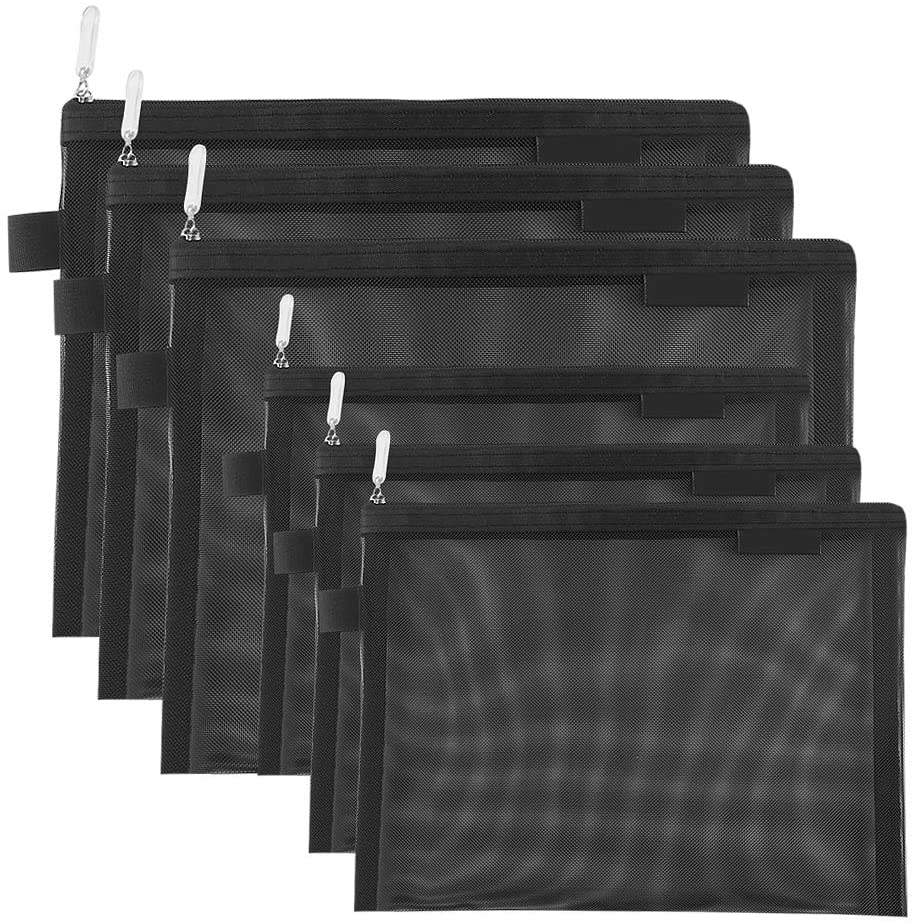 Topfinder Mesh Makeup Bags Zipper Cosmetic Bags Pencil Zipper Pouch Portable Travel Toiletry Kit Set Storage Case Office Organizer Stationery ((6A+5A)*3 Black)