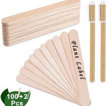 Whaline 100Pcs Wooden Plant Labels with 2 Gel Pens, Round Head Birch Wood Plant Sign Tags Eco-Friendly Garden Markers for Seed Potted Herbs Flowers Vegetables (15 x 1.7 cm)