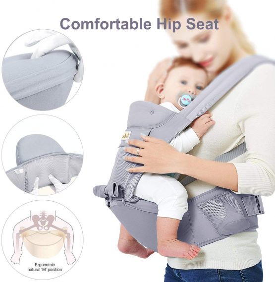Viedouce Baby Carrier Ergonomic with Hip Seat/Pure Cotton Lightweight and Breathable/Multiposition:Dorsal, Ventral, Adjustable for Newborn and Toddler 3 to 48 Month (3.5 to 20 kg) - Image 4