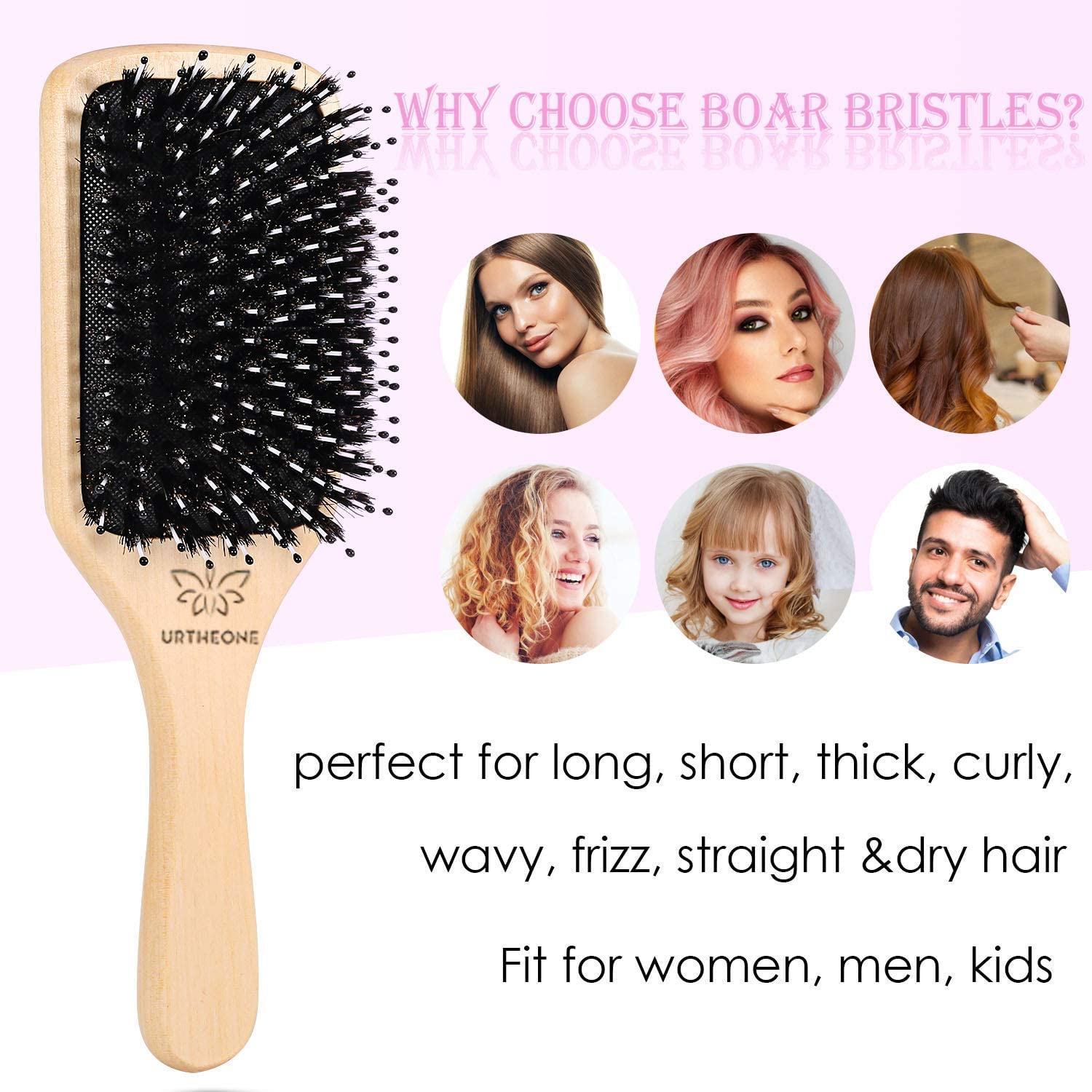 Hair Brush Boar Bristle Hairbrush for Thick Curly Thin Long Short Wet or Dry Hair Adds Shine and Makes Hair Smooth - Image 4