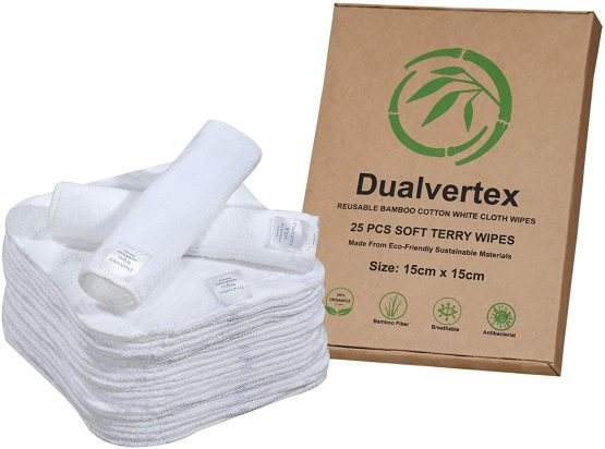 25 Bamboo Terry Washable & Reusable Cloth - Reusable Wipes from Natural Thread Baby Wipes/Face Wipes/Hand Wipes - Reusable Baby Wipes with 2in1 Laundry Bag/Carrying Bag