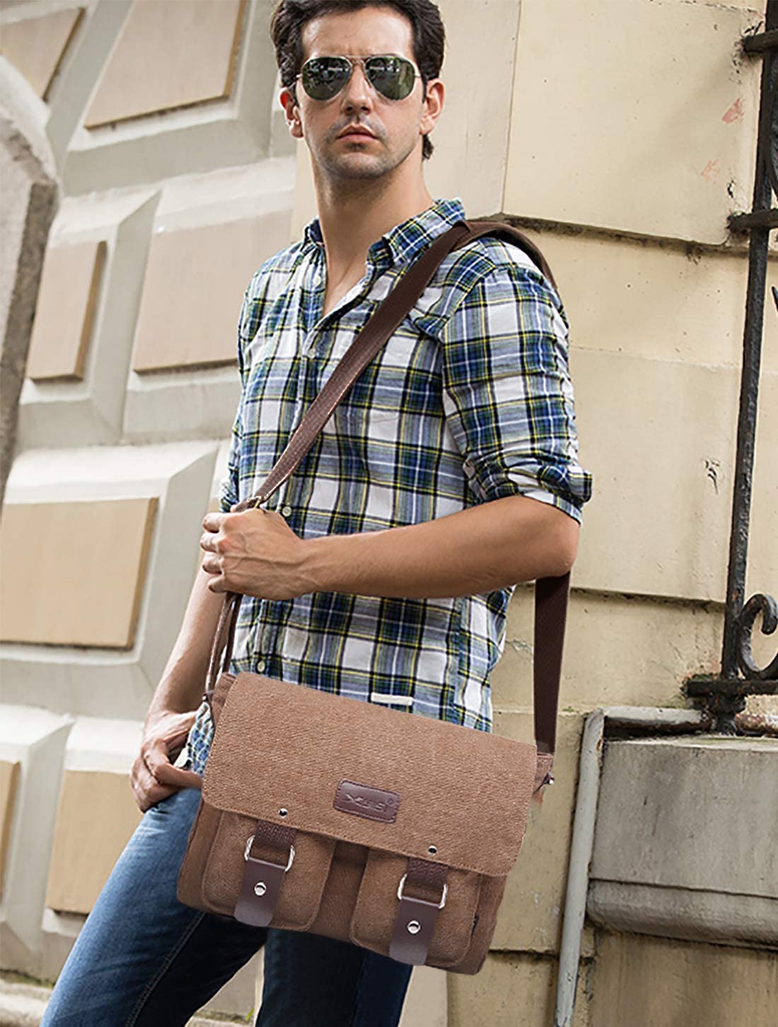 FANDARE Vintage Crossbody Bag Unisex Canvas Messenger Bag 7.9 inch Tablet Satchel Bag Travel Shoulder Bag Working Bag Bookbag Briefcase for Men and Women Brown - Image 2