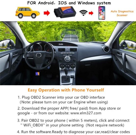 OBD2 Scanner WiFi Car Engine Fault Code Reader Reset Adapter for iPhone IOS Android Windows, Auto Check Clear Engine Light CAN ODB2 Diagnostic Scan Tool - Image 2