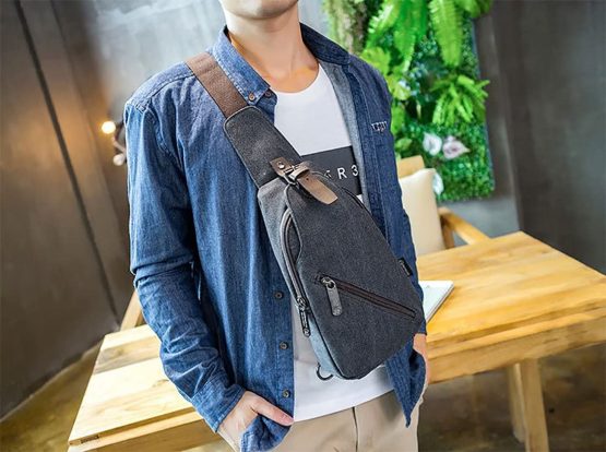 FANDARE Vintage Sling Bag Messenger Bag One Shoulder Backpack Crossbody Bag Travel Bag Women/Men Canvas Black - Image 2