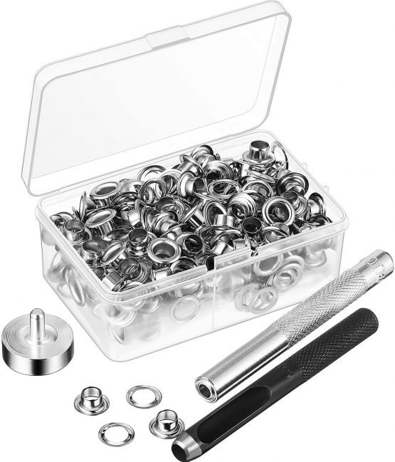 Grommet Tool Kit, Grommet Setting Tool and 100 Sets Grommets Eyelets with Storage Box (1/ 4 Inch Inside Diameter)