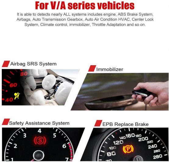 ANCEL VD500 OBD II Diagnostic Scanner for Volkswagen VW Audi Skoda Seat Diagnosis Check Engine Light EPB ABS SRS Code Reader Oil Throttle Position Adaption Brake Pad Reset Tool - Image 3