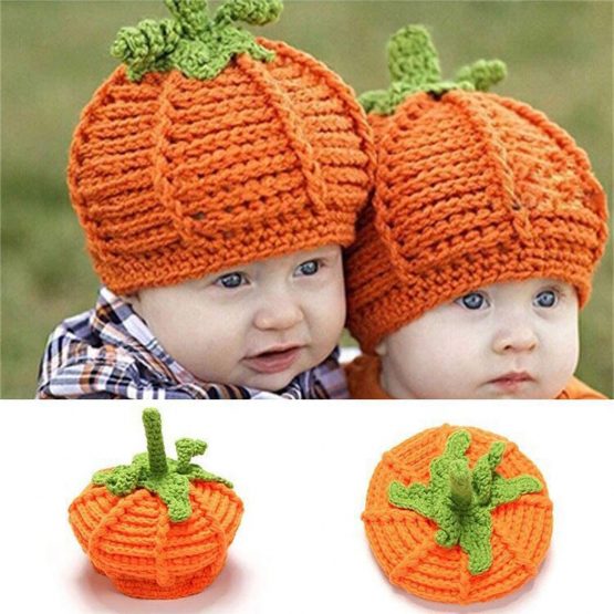 Hillento Baby Knit Pumpkin Hats, Newborn Unisex Baby Beanie Wool Pumpkin Knit Crochet Hats for Halloween Caps, Photography Prop Hat - Image 2