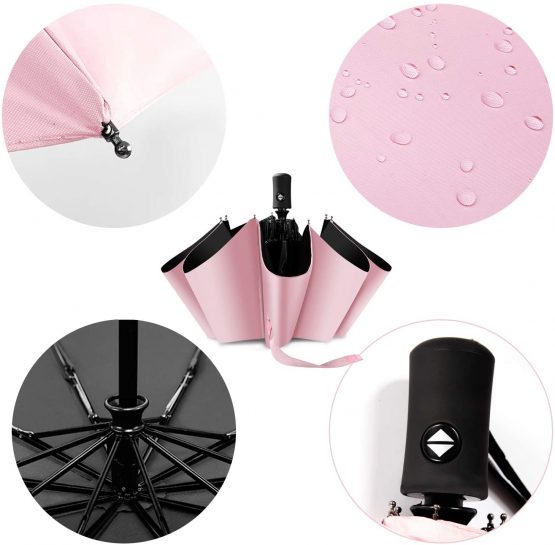 Travel Umbrella Compact Folding UV Umbrella for Sun Protection Auto Open Close Women Rain Umbrellas Pink - Image 2