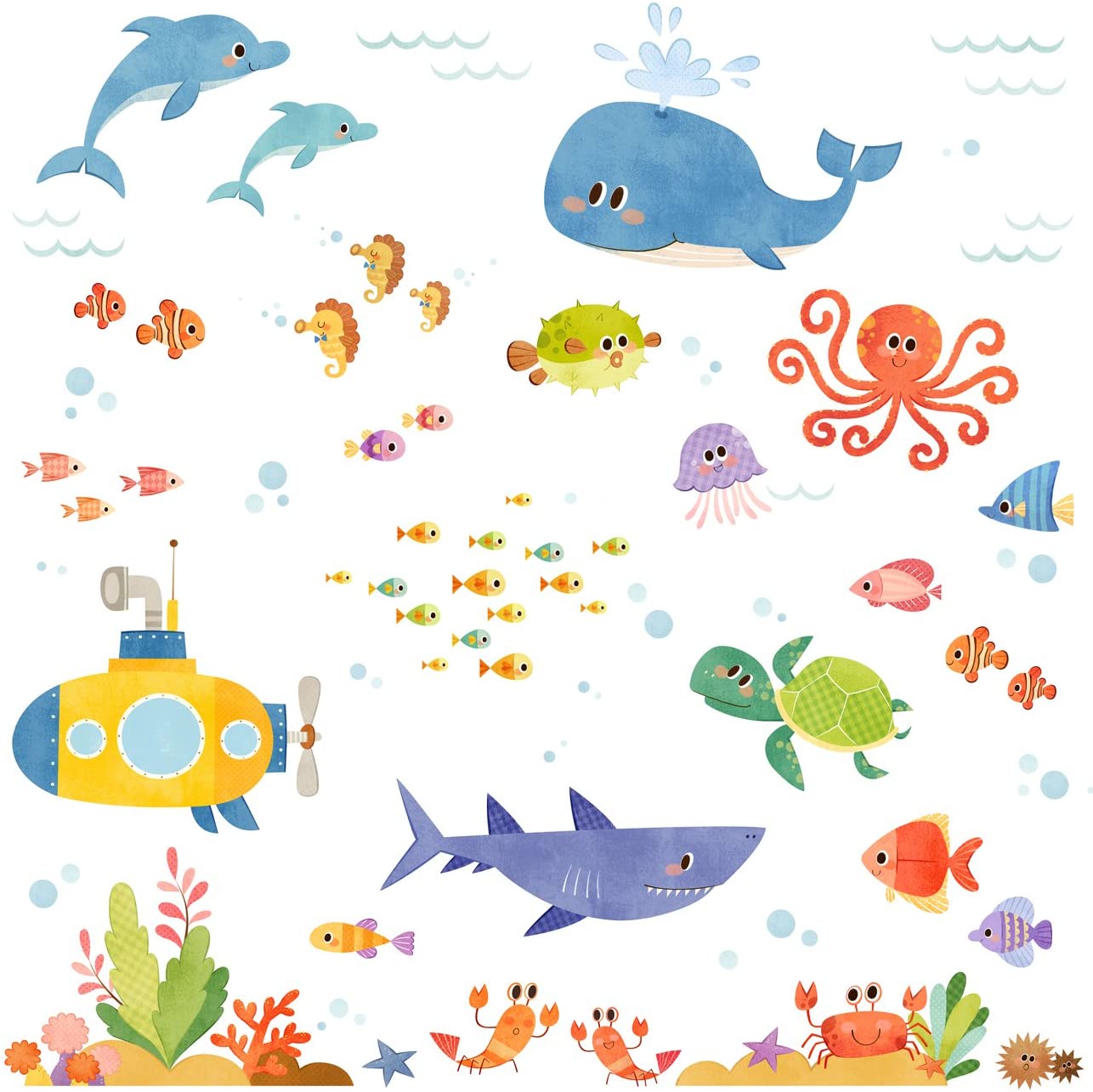 DECOWALL DS8-1611 Under The Sea Kids Wall Stickers Ocean Fish Jellyfish Turtle Dolphin Decals Removable for Nursery Bedroom Bathroom Room Art Decor Decoration - Image 3