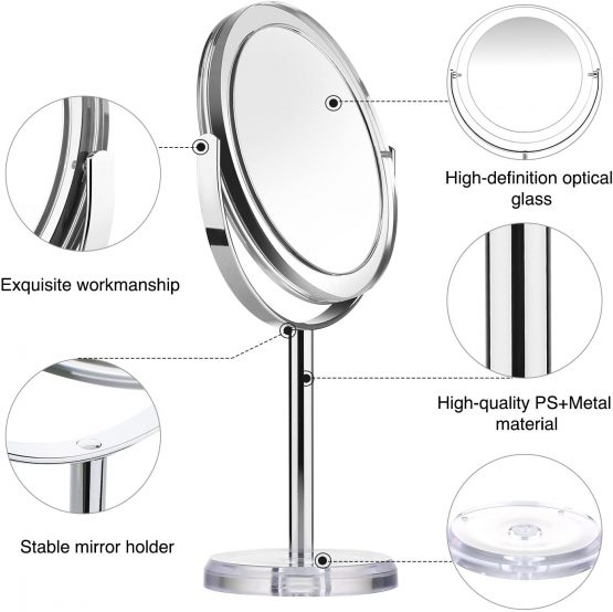 BEAUTIFIVE Vanity Mirror, Dressing Table Makeup Mirror with 1x/7x, 6’’ 360° Swivel Magnifying Mirror, Bathroom Mirror with Crystal-like Style - Image 4