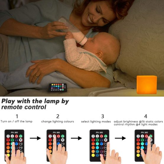 Mr 10cm LED Night Light Cube Lamp for Kids & Adult, Colour Changing Mood Light with Remote Control, 16 RGB Colors, 8 Dimmable Brightness, Rechargeable Battery Operated Bedside Lamp for Bedroom - Image 4