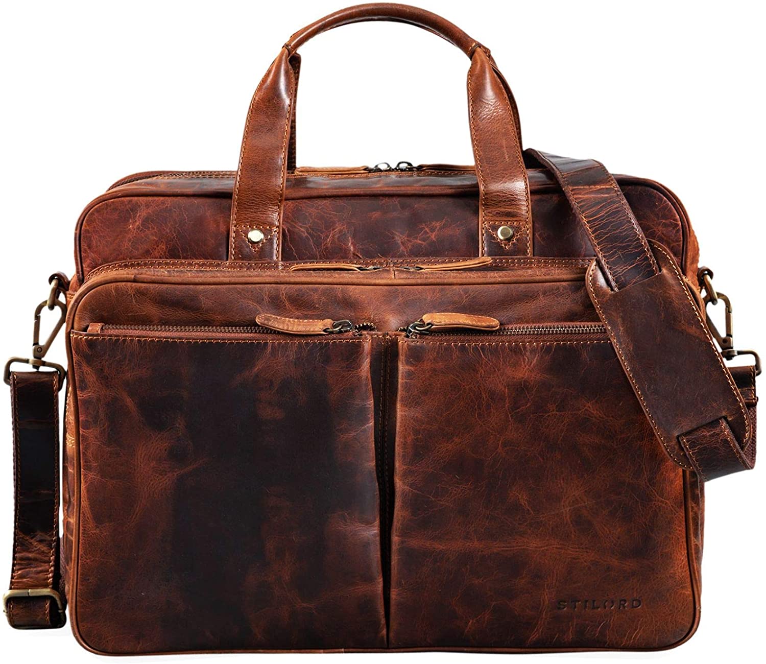 STILORD "Remus" Vintage Leather Shoulder Bag Men Large Laptop Bag 15.6" College Bag Portfolio Satchel Business Genuine Leather Colour:Kara - Image 3