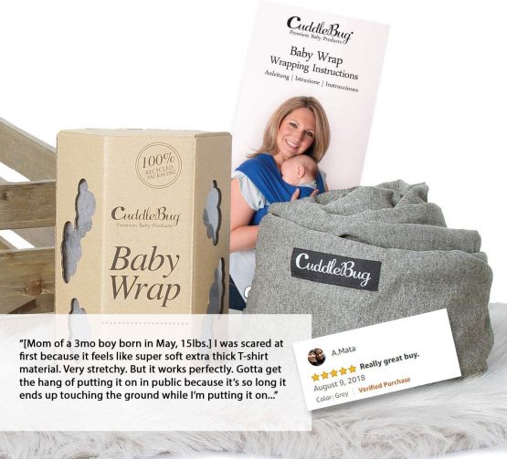CuddleBug Baby Wrap Sling + Carrier - Newborns & Toddlers up to 36 lbs - Hands Free - Gentle, Stretch Fabric - Ideal for Baby Showers - One Size Fits All (Grey) - Image 3