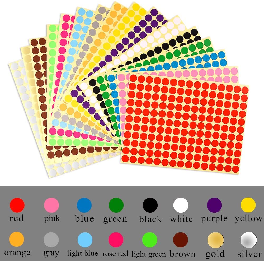 KUUQA 16 Sheets Self Adhesive Coding Dot Map Label Stickers Coding Labels 10mm Diameter 16 Colors Combination (2640 Dots) - Image 2
