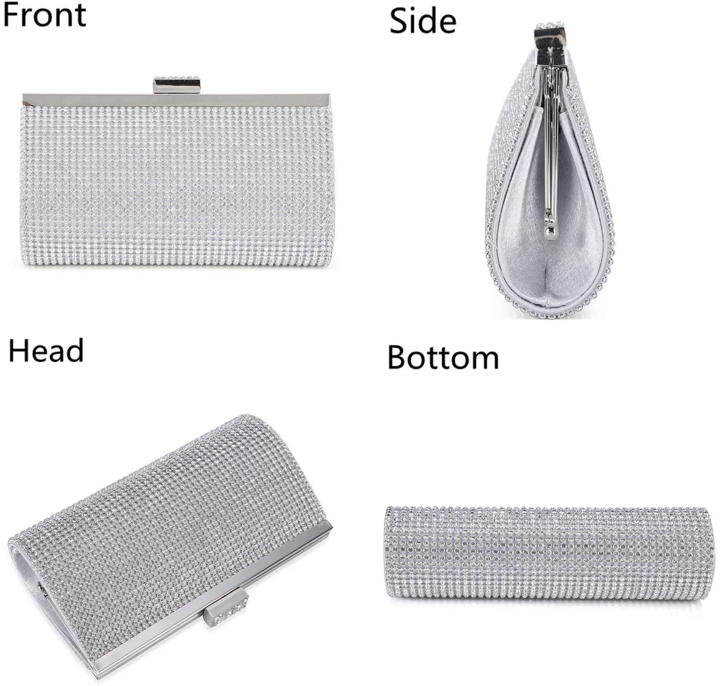 BAIGIO Silver Clutch Bag Evening Bags for Women Sparkly Rhinestone Glittering Diamond-like Handbags Shoulder Cross Body Bags for Bridal Wedding Party Prom (#A-Silver) - Image 4