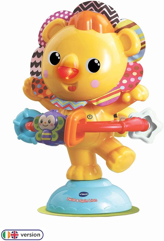 VTech Twist and Spin Lion, Baby Music Toy for Sensory Play, Educational Toys for Kids, Baby Interactive Toy with Lights and Songs, Musical Toy with Suction Cup, Suitable for Boys and Girls 6 Months +
