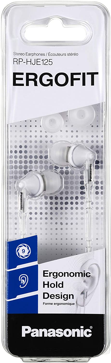 Panasonic RP-HJE125E-W ErgoFit Wired Earbuds, Canal-Type In-Ear Headphones, Custom-Fit Earpieces, 1.1m Cord, 3.5mm Jack, White - Image 2
