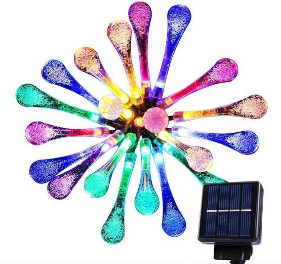 20 LED Multi Color Solar String Lights Outdoor Garden String Lights Solar Powered, Goodia 4.8M Waterproof Crystal Raindrop Decorative Lights for Garden, Terrace, Patio, Fence, Christmas, Parties