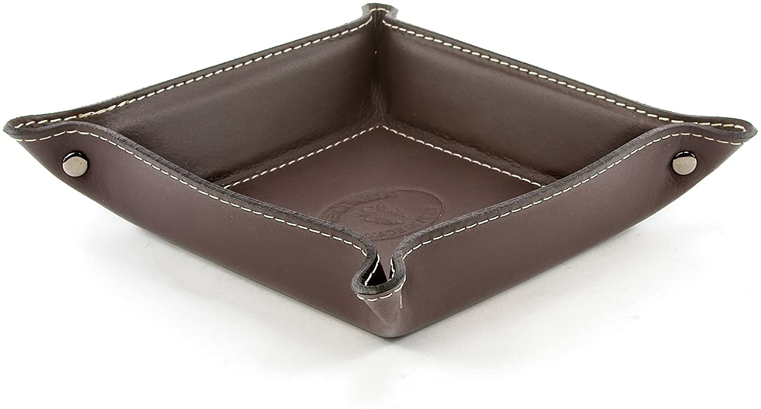 BELCRAFT Orvieto Leather Tidy Tray, Handmade Classic Italian Style, Key Wallet, Coin Box, Bordeaux (19x19 cm) - Image 2