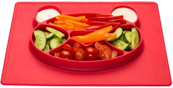 Kids Plate Baby Silicone Eating Mat Place Mat Placemat Anti-Slip Baby Plate (Panda, Red)