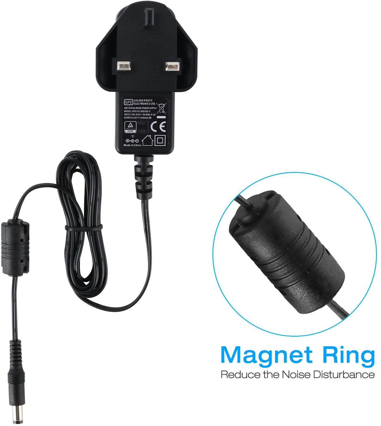 Pedal Power Supply Adapter DPA-1, Donner 9V DC 1A Tip Negative 5 Way Daisy Chain Cables for Effect Pedal, Black - Image 3
