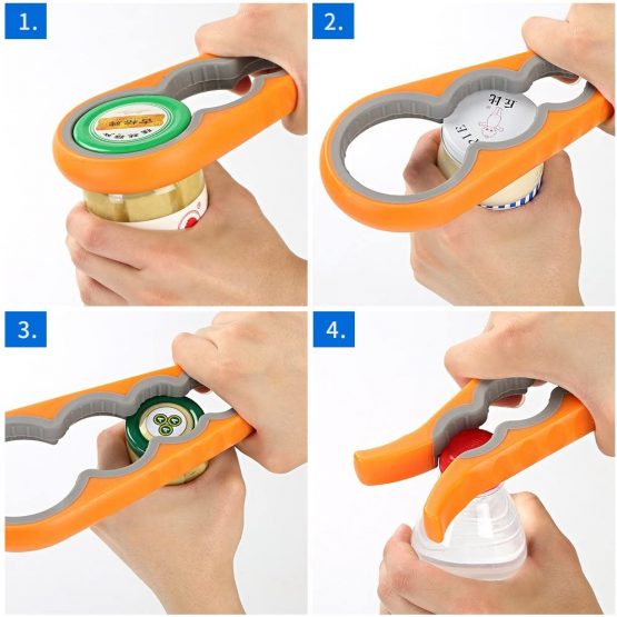 Jar Opener and Bottle Opener Get Lids Off Easily for Seniors, People Suffering from Arthritis and Anyone with Low Strength, Non-Slip Heavy-Duty Can Jar Bottle Opener (Orange) - Image 3
