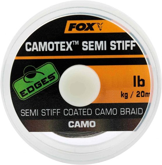 Fox Carp Fishing Leader Material Camotex Semi Stiff Coated Camo Braid 20 m