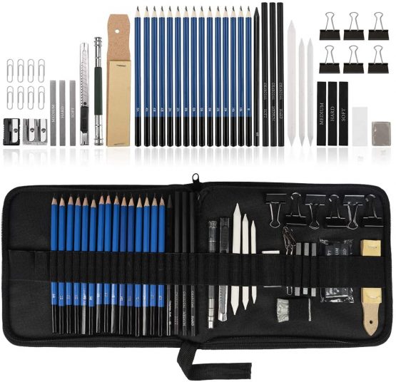 Sketch Drawing Pencil Set, UlifeME 50pcs Sketching Pencils Art Supplies Kit, Charcoal Pencils, Graphite Pencils, Eraser, Drawing Tools for Artist, Beginners, Children & Adults, Packed with Canvas Bag