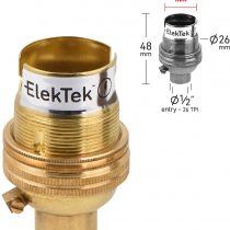 ElekTek Lamp Holder Un-Switched Bayonet Cap B22 Half Inch Entry with Shade Ring Brass