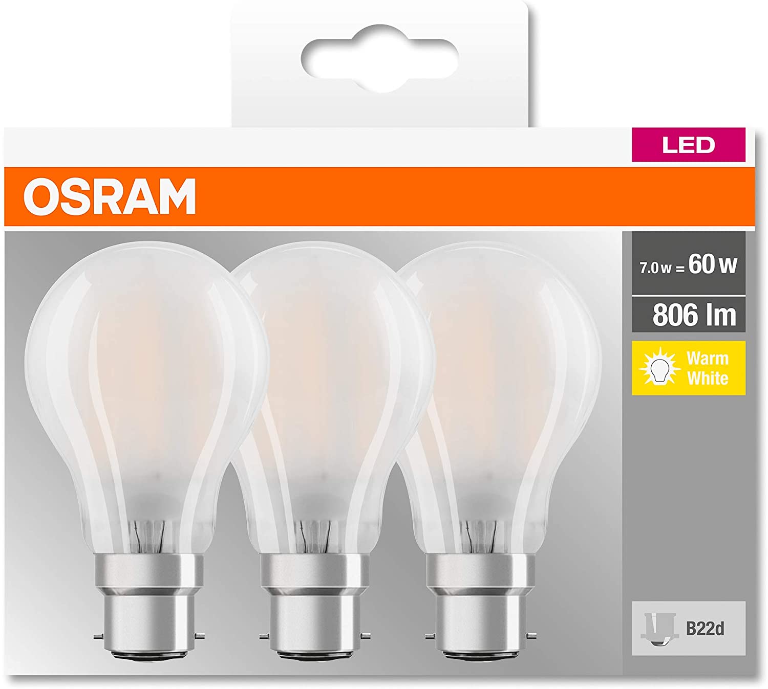 Osram LED Lamp/Socket: B22d Warm White/2700 K/7 W LED Base Classic A Replacement for 60 W Incandescent Bulb - Image 3