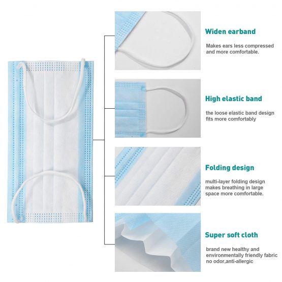 MXG Atos 50 Pcs Pack Disposable Surgical Face Masks 3 Ply - 3 Layers - 50pcs Sealed Bag - Image 2