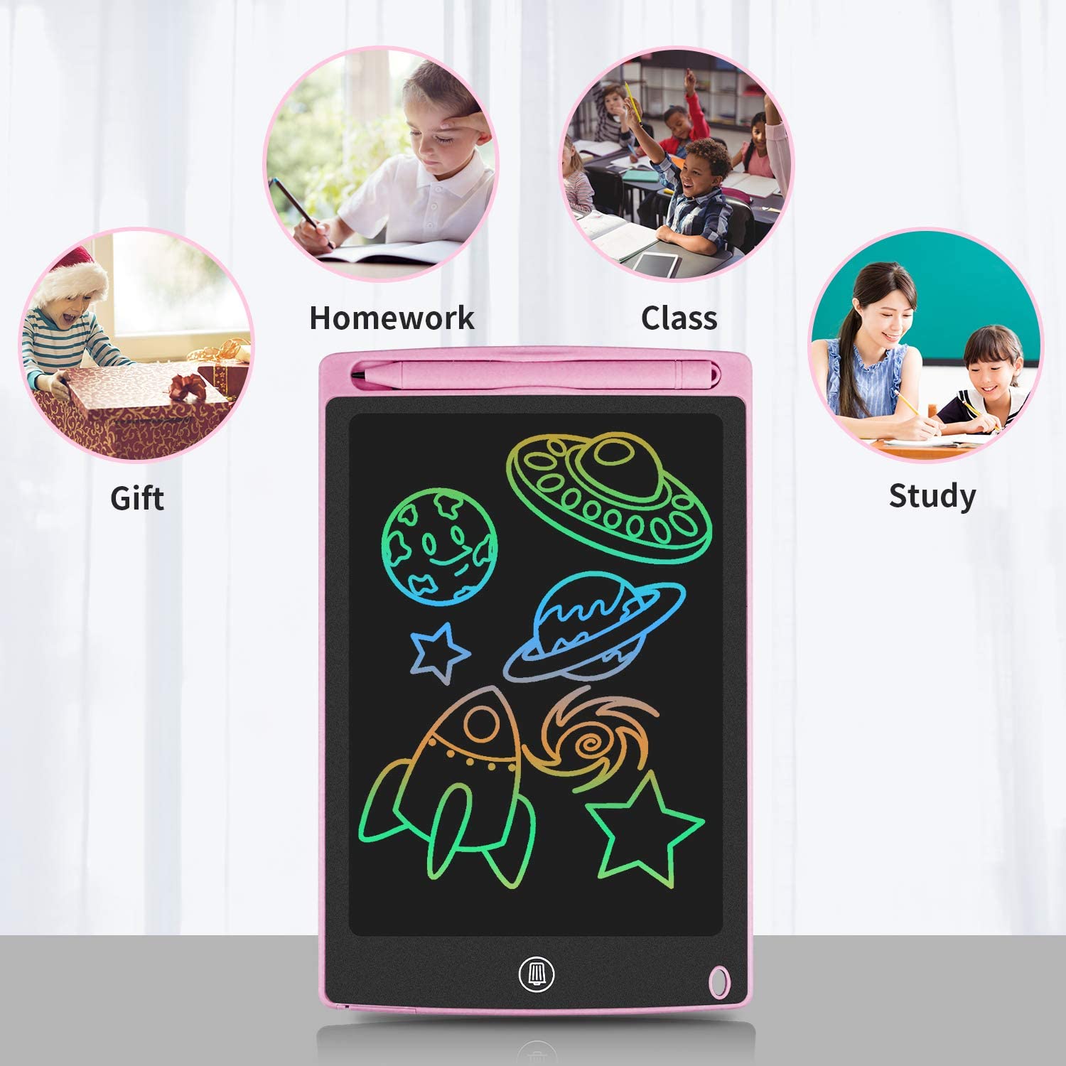 HOMESTEC Drawing Toys, Girls Gifts, Colored LCD Writing Tablet, 8.5 inch Educational Doodled Pad, Kids Sensory Learning (Pink) - Image 3