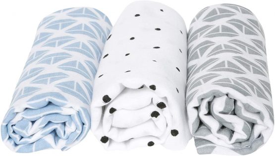 Motherhood Premium Burp Cloths, Cloth Nappies, Muslin Nappies, Set of 3, 謐o-Tex Standard 100, 100% Pure Cotton, 70 x 80 cm, s Blue