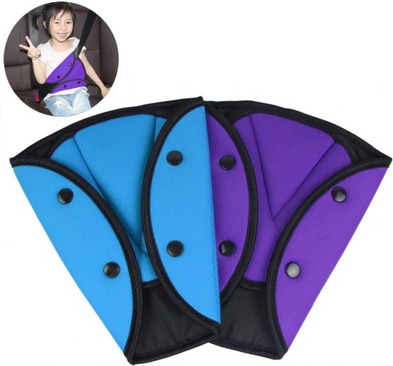AK KYC 2 Pack Car Safety Kids Seatbelt Adjuster Cover Strap Mash Shoulder Pad Children Seat Belt Clips Purple + Blue