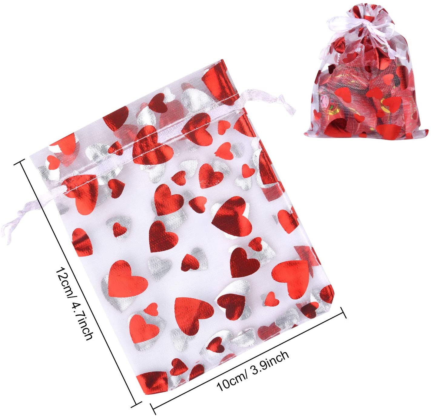 TUPARKA 120Pcs Gift Bags Love Heart Organza Bags Drawstring Pouches for Jewelry Packaging,Wedding Gift Bags Party Favor Bags - Image 2