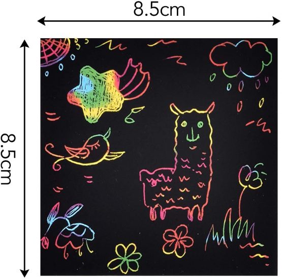 Scratch Arts [125 Sheets + 2 Wooden Stylus + 2 Stencils] Arts and Crafts for Kids, DIY Projects, Black Paper Magic Rainbow Painting Boards [8.5*8.5cm] - Image 2