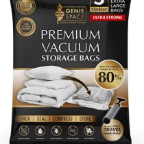 GENIE SPACE - Incredibly Strong Premium Space Saving Vacuum Bags Storage | 5 x EXTRA LARGE - 100x80cm | Airtight & Reusable | Create 80% more space | For Clothes, Towels, Bedding, Duvets and more