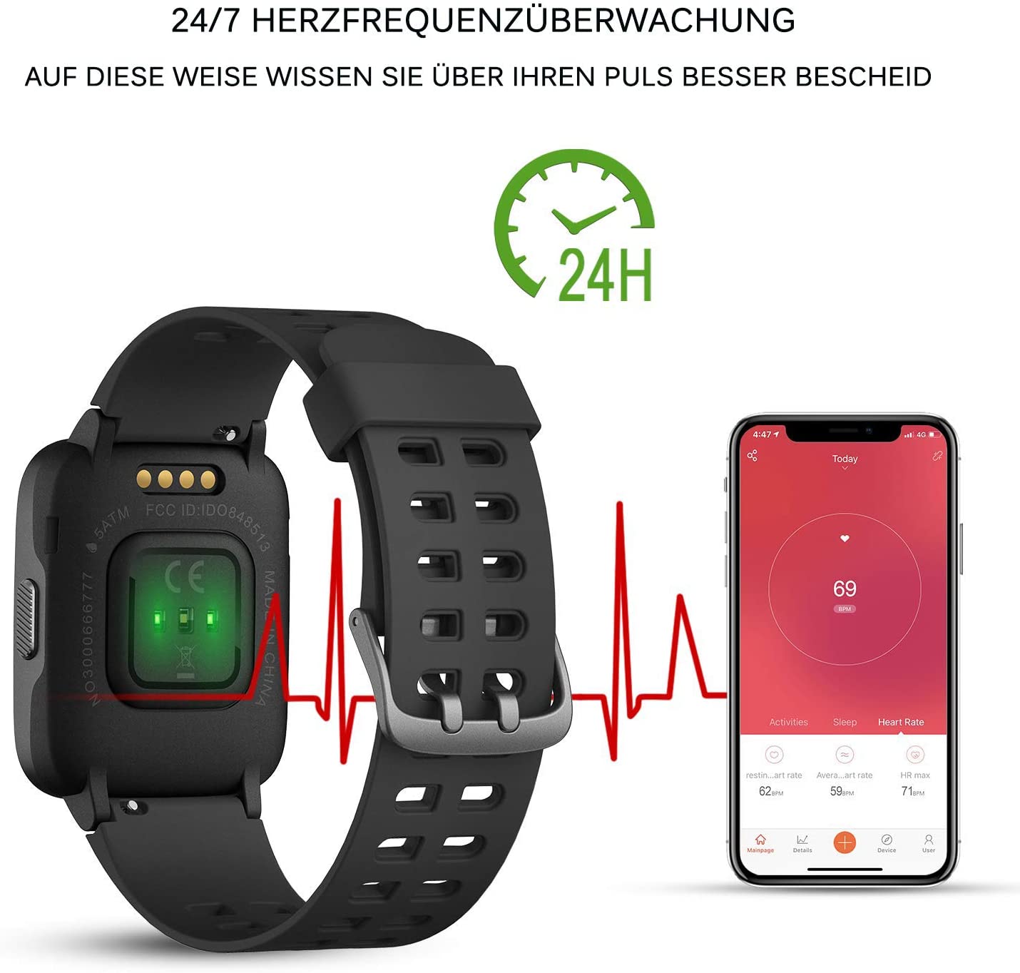 ANGGO Fitness Watch, Smart Watch with Heart Rate Monitor, 45 Day Long Standby, IP68 Waterproof, Calorie Counter - Image 3