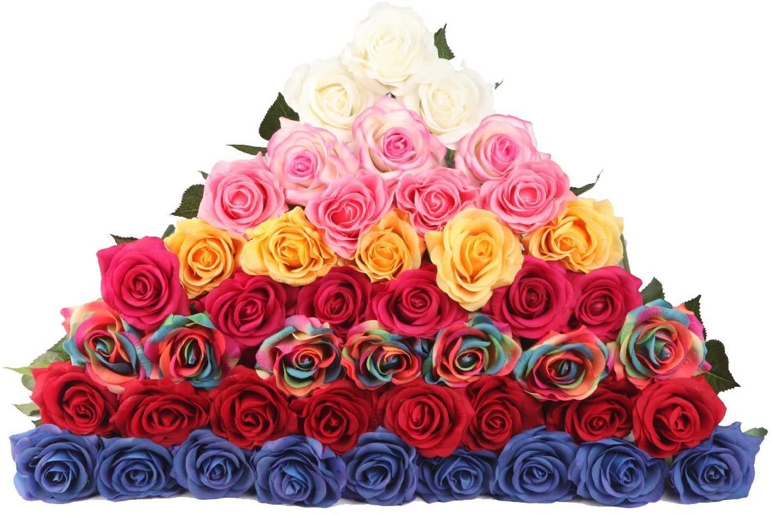 LCCL Silk Rose 17" Artificial Flowers As Natural - 1,Red, Rose Red - Image 3