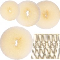 Teenitor Hair Bun Shaper Set, 4 Size Beige Donut Bun Maker + 20 Golden Bobby Pins for Blonde, Chignon Bun Maker Hair Ring Style Accessories for Dancer Ballet Girls Extra-large, Large, Medium, Small