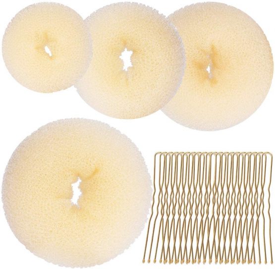 Teenitor Hair Bun Shaper Set, 4 Size Beige Donut Bun Maker + 20 Golden Bobby Pins for Blonde, Chignon Bun Maker Hair Ring Style Accessories for Dancer Ballet Girls Extra-large, Large, Medium, Small