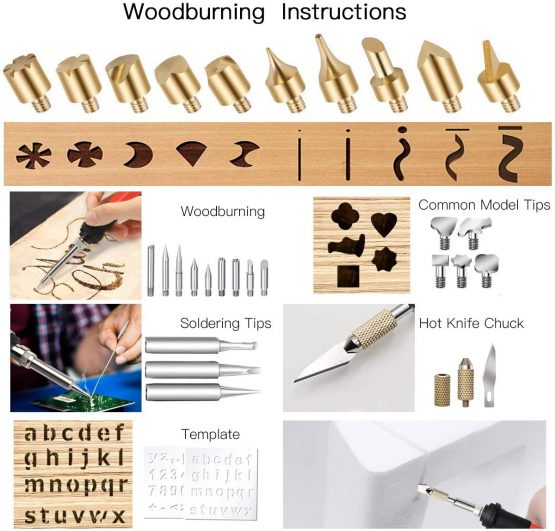 Preciva 45 in 1 Wood Burning Pyrography Pen and Soldering Iron Kit, Wood Engraving Craft Kit with Pyrography Basics and 60W Adjustable Temperature Wood Burner Pen Tool for Carving with 31 Tips,Orange - Image 4