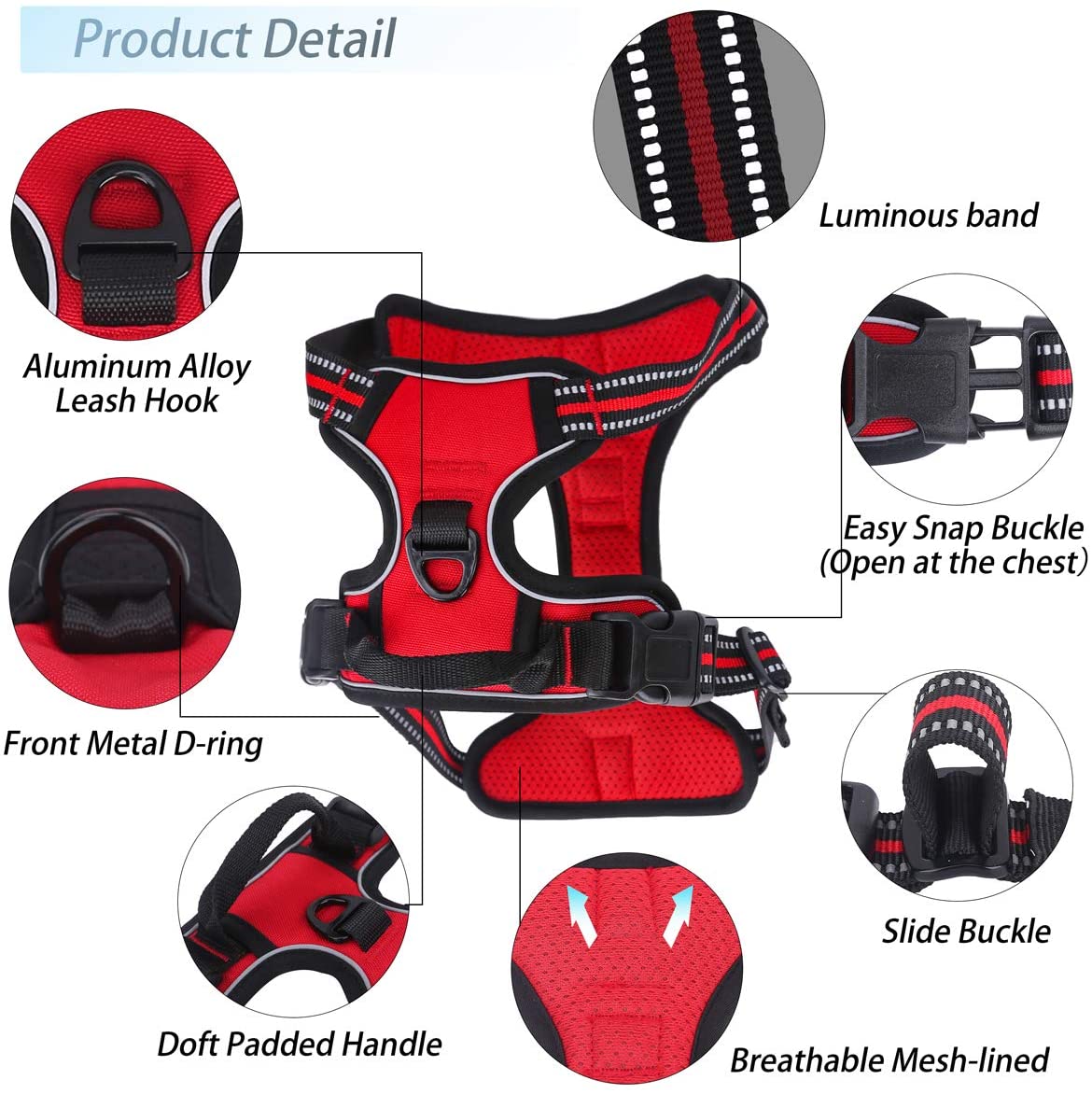 Belababy Dog Harness Small Medium Large No Pull, Adjustable Reflective Front Clip Dog Harness with Easy Control Handle - Image 2