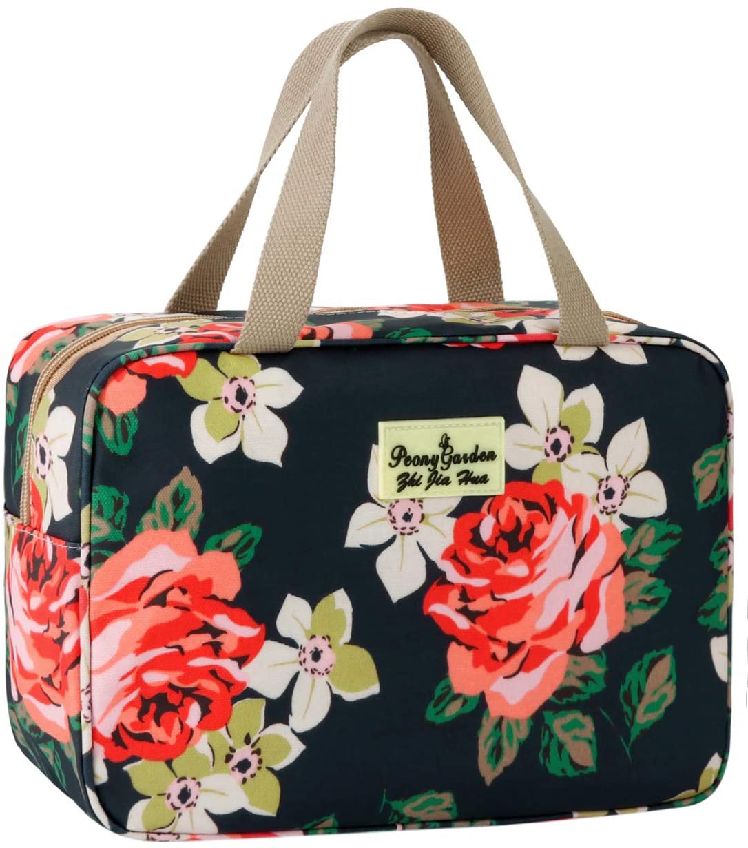 Toiletry Bag for Women Cosmetic Bag Large Toiletry Bag Navy Rose Toiletry Kit Leakproof Toiletry Bag for Girls Make Up Bag Floral Cosmetic Case (Navy Rose)