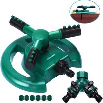 WISDOMWELL Wisdom Garden Sprinkler Automatic Lawn Water Sprinkler 360 Degree 3 Arm Rotating Sprinkler System for Watering Your Lawn Plants Flowers Veggies and More (1Sprinkler and double-pass)