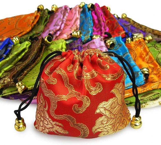 kilofly Chinese Silk Brocade Drawstring Jewelry Pouch Bag Value Set - Image 3