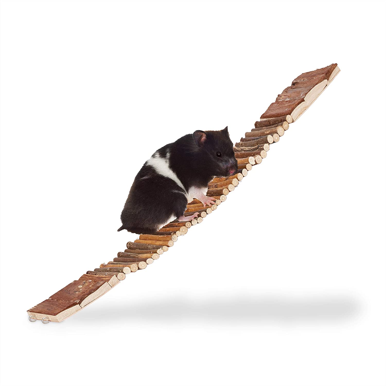 Relaxdays Natural Wooden Hanging Ladder/Bridge, Bendable with Eyelets to Hang, Schima Wood for the Birdcage HWD 1.5x55x10cm