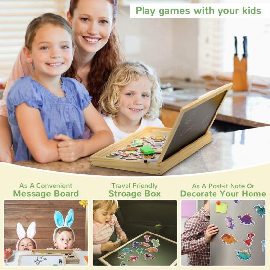 COOLJOY Wooden Magnetic Board Puzzle Games, 118 PCS Double Sided Jigsaw Dinosaur Pattern Drawing Easel Blackboard Educational Wood Toys for Boys Girls Kids Toddler 3 4 5 Year Olds - Image 4